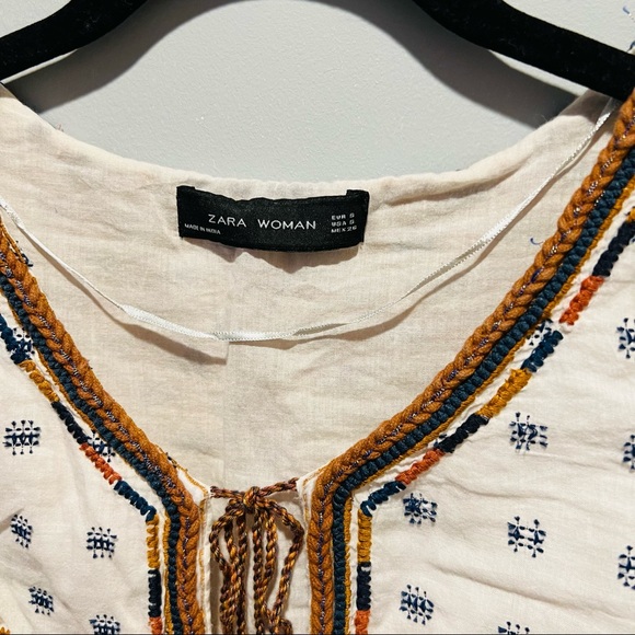Zara NWOT Embroidered Crop Sleeveless Open Cardigan Tassel Tie Vest/Blouse - Picture 9 of 11